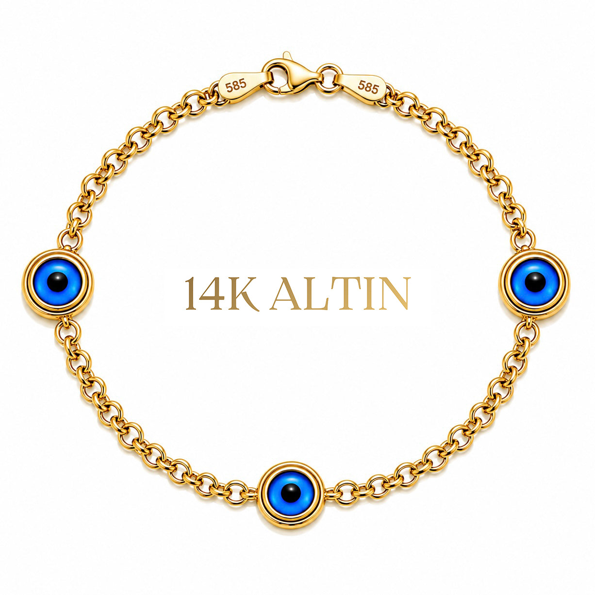 14K Üçlü Nazar Hollow Bileklik