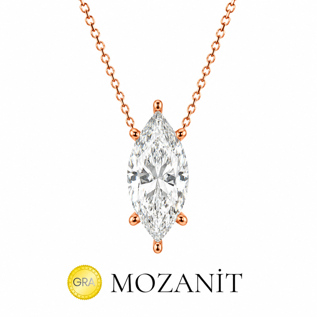 Marquise Moissanite Necklace with Pave Setting