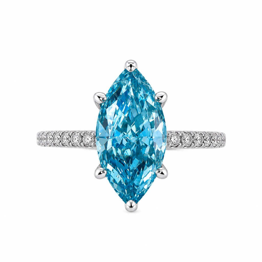 Ice Cut Blue Sides Stone Marquise Ring