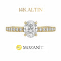 14K Bir Karat Mozanit Uzun Oval Tektaş Yüzük
