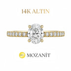 14K Bir Karat Mozanit Uzun Oval Tektaş Yüzük
