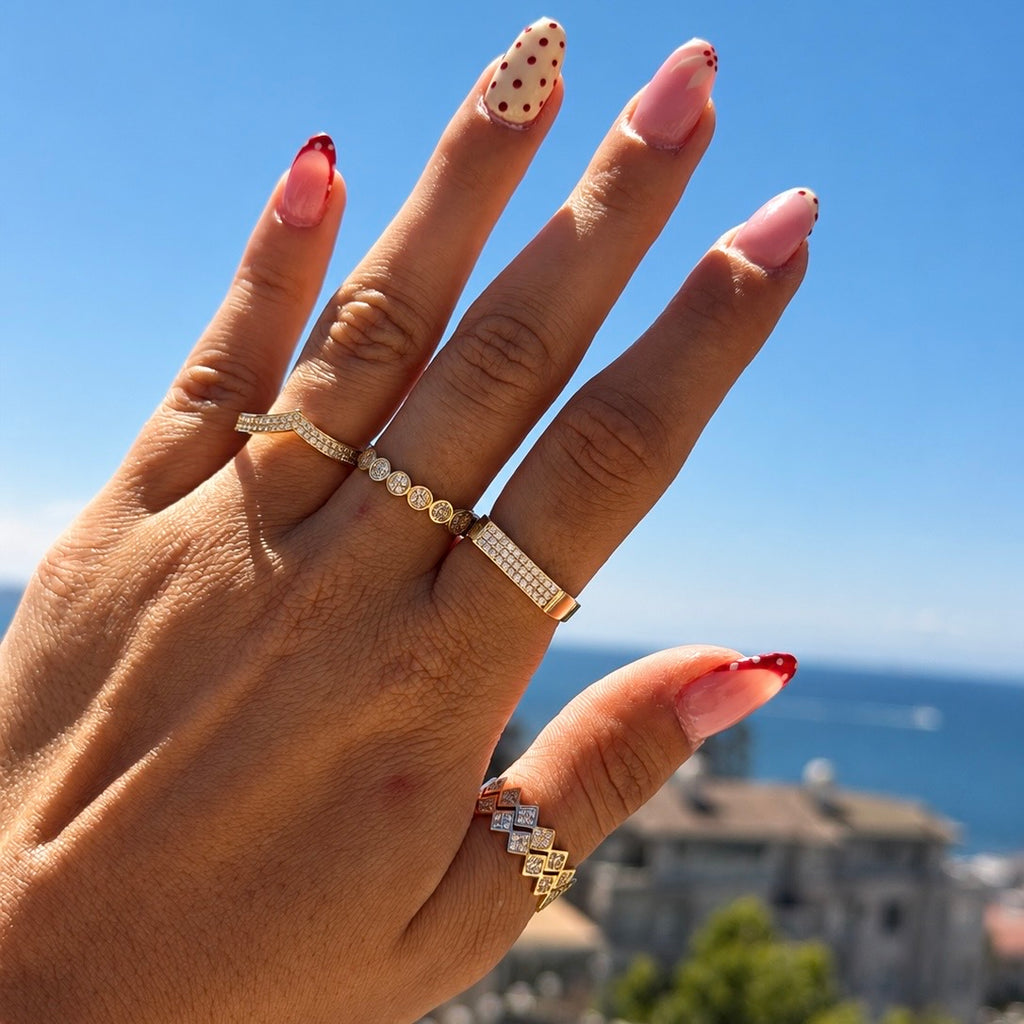 14K Üç Sıra Taşlı Yüzük