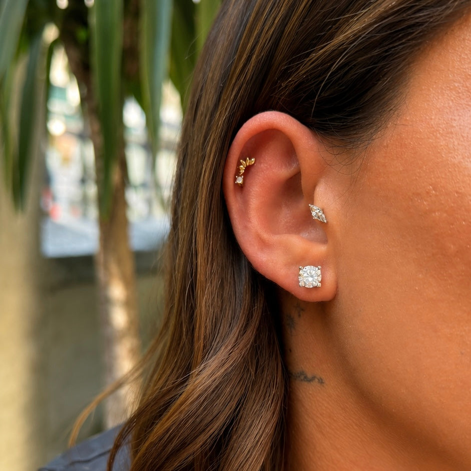 14K 2 Karat Mozanit Tektaş Küpe