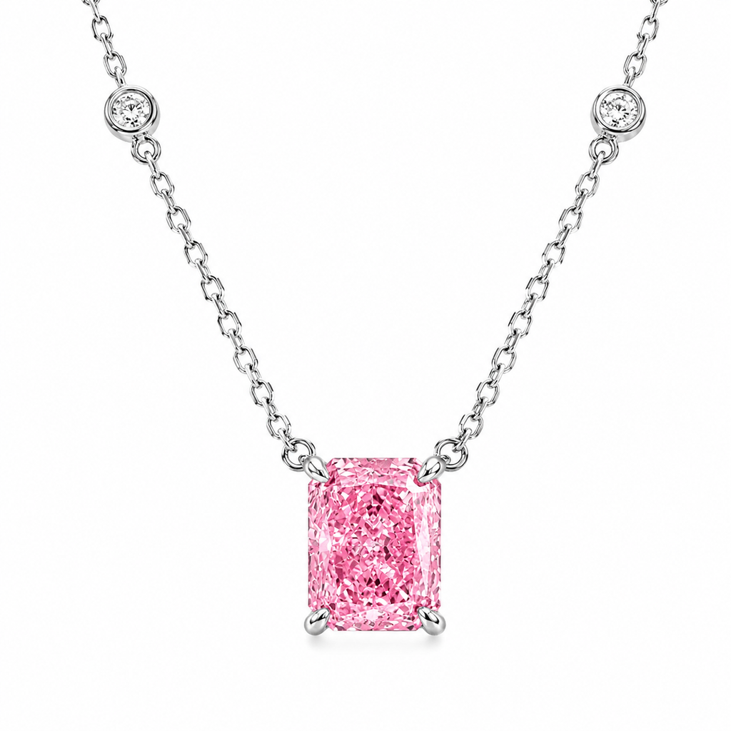 Pink Ice Crushed Stone Square Cut Necklace