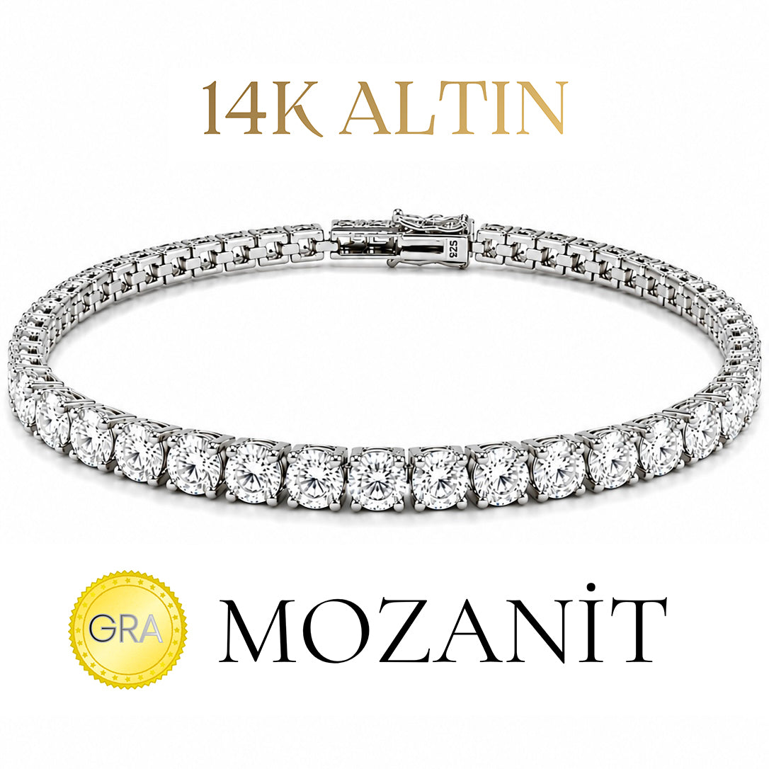 14K Beş mm Mozanit Suyolu Bileklik