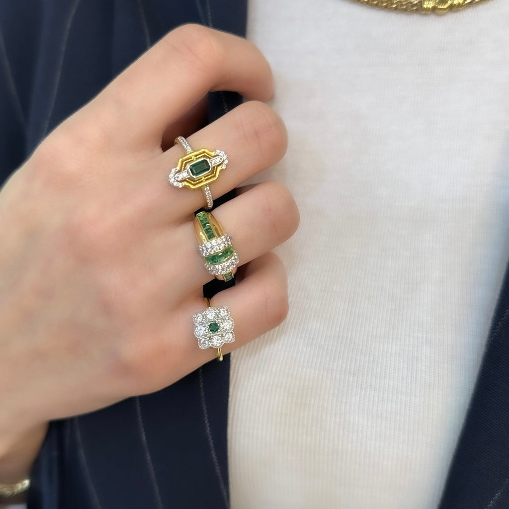 Yeşil Taşlı Çiçek Yüzük