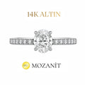 14K Bir Karat Mozanit Uzun Oval Tektaş Yüzük