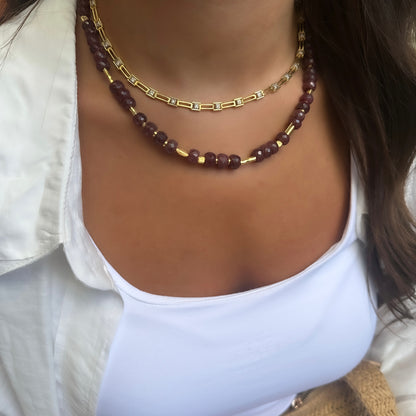 Çubuk Gold Detaylı Yakut Taşlı Kolye