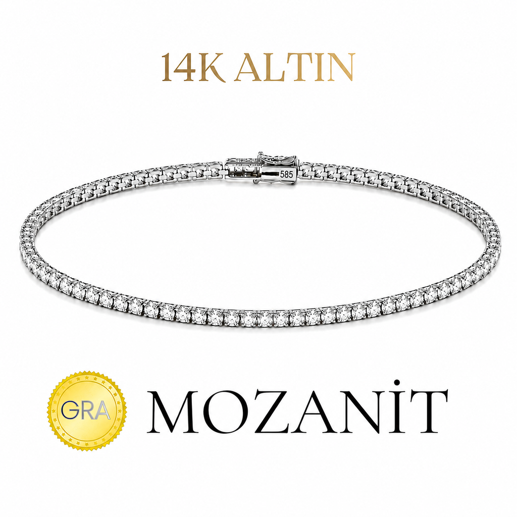 14K İki Buçuk mm Mozanit Suyolu Bileklik