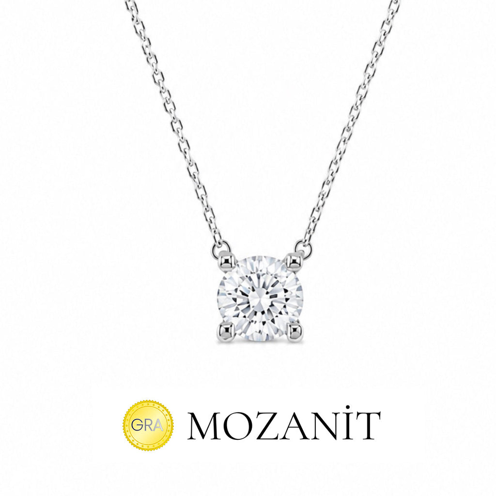 Mozanit İki Karat Tektaş Kolye