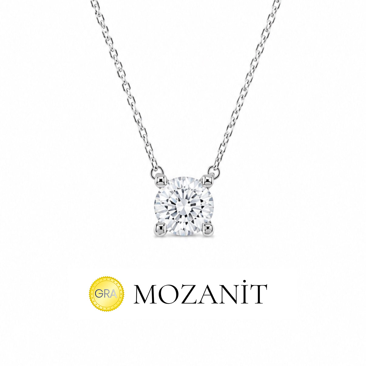 Mozanit İki Karat Tektaş Kolye