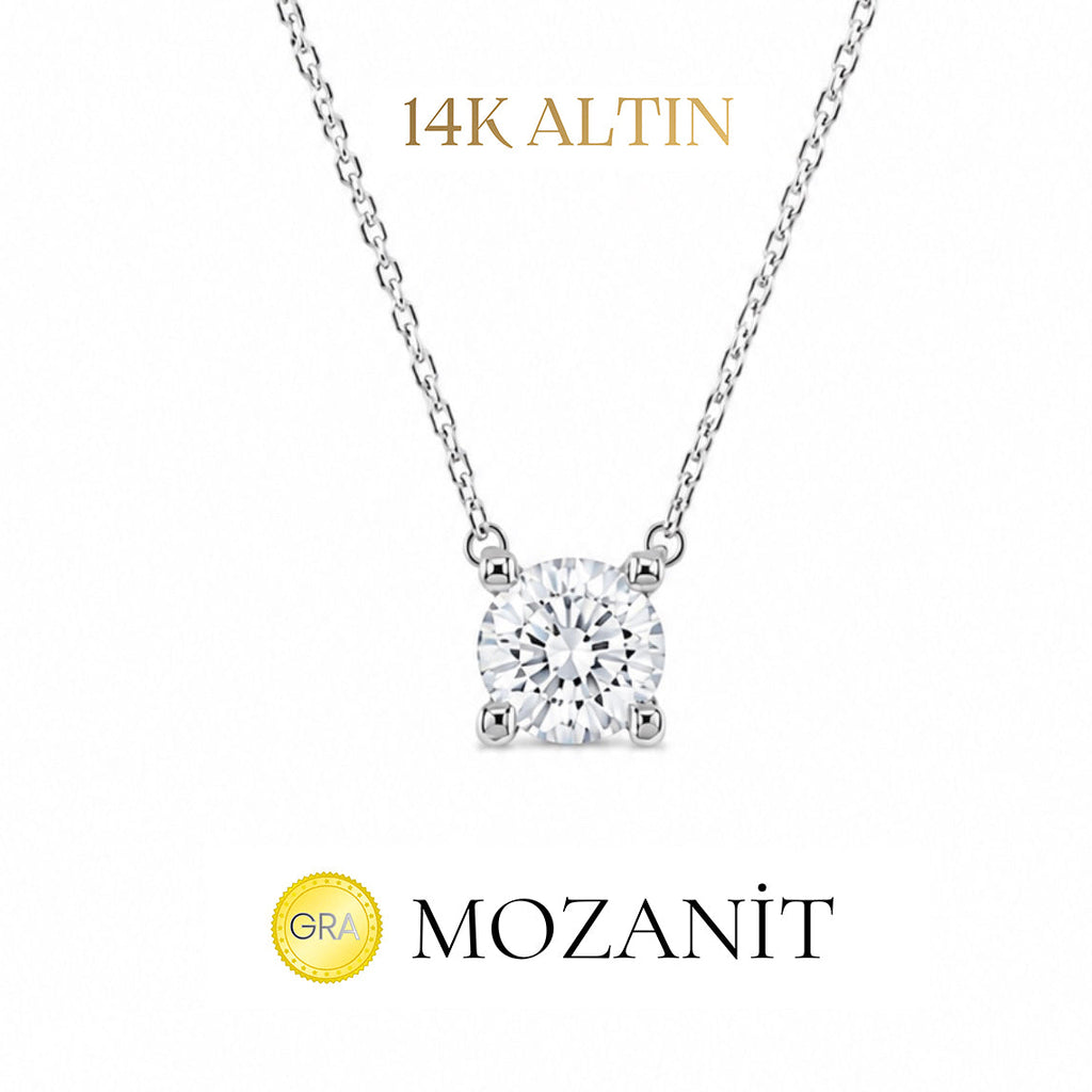 14K Mozanit İki Karat Tektaş Kolye