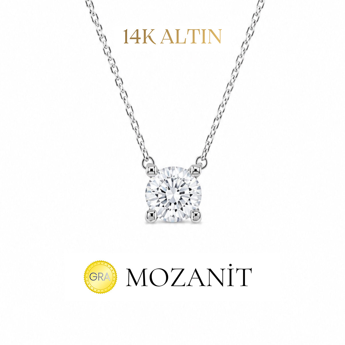 14K Mozanit İki Karat Tektaş Kolye