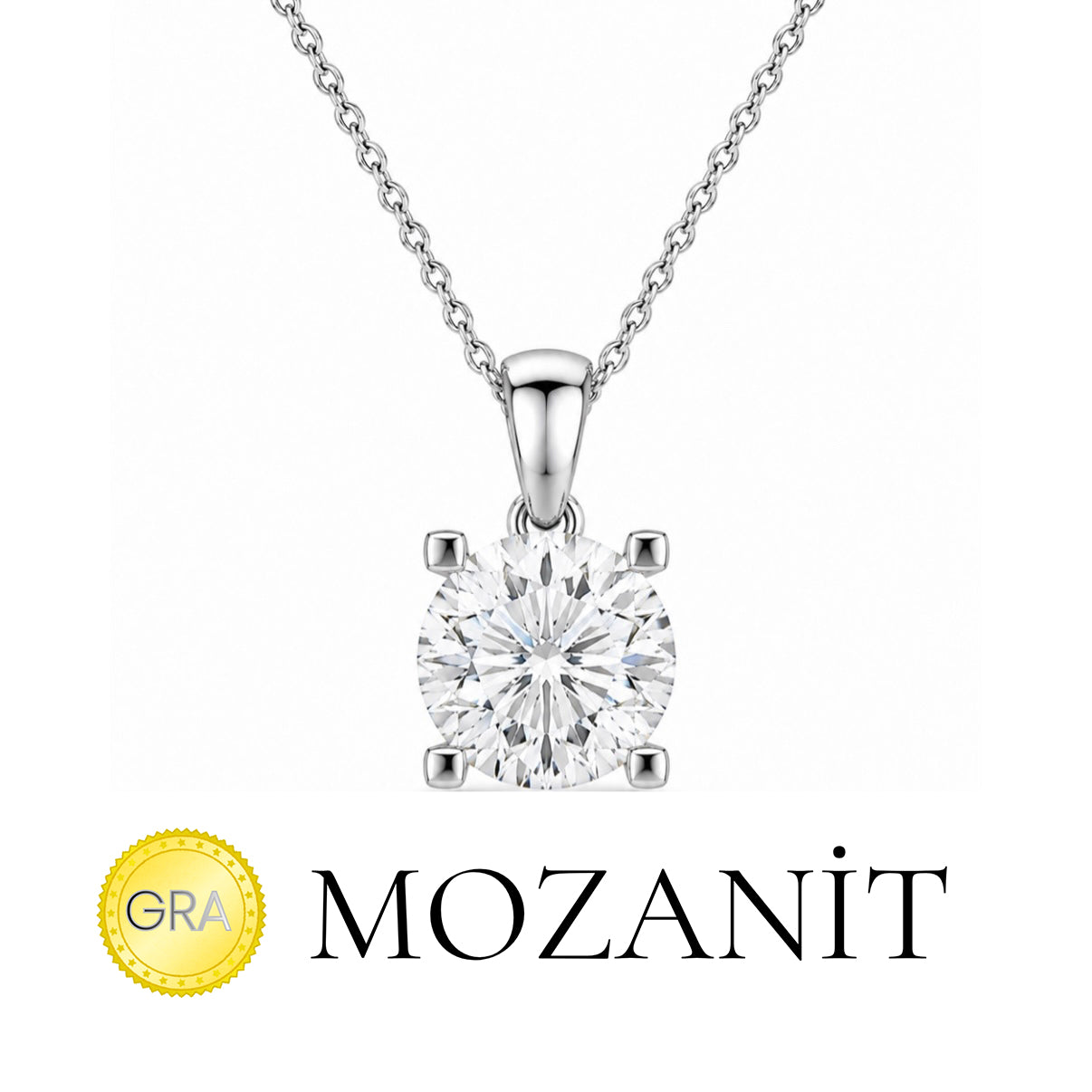Mozanit Bir Karat Tektaş Kolye