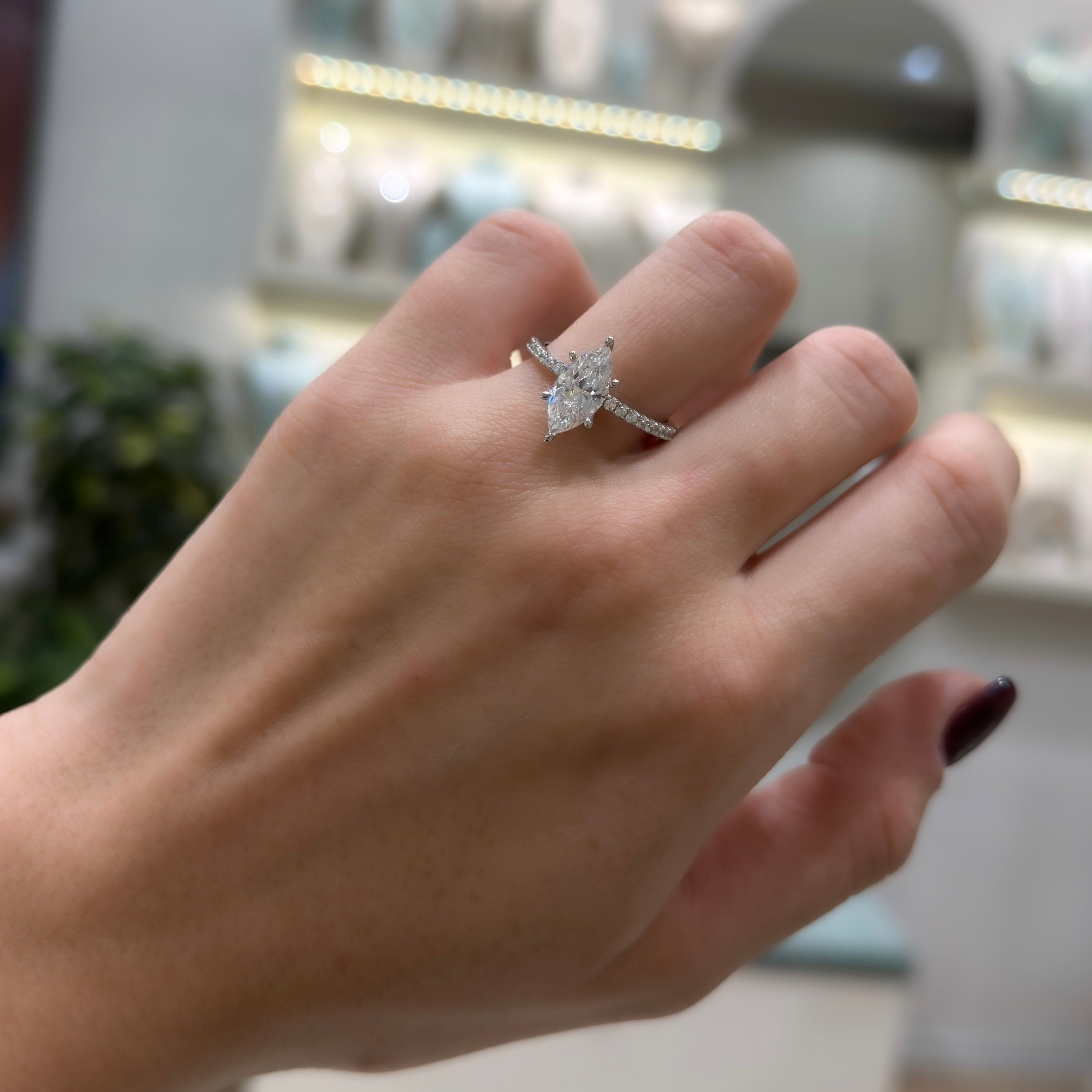 14K İki Karat Tasarım Mozanit Markiz Yüzük