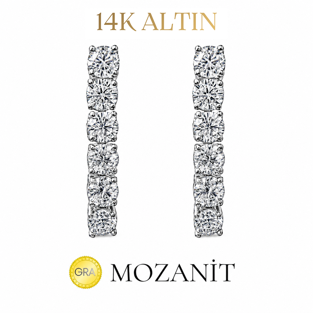 14K Dört mm Mozanit Suyolu Küpe