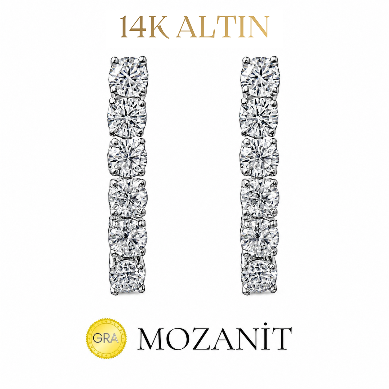 14K Dört mm Mozanit Suyolu Küpe