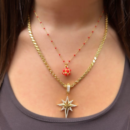 Kırmızı Top Zincirli Nostaljik Kolye