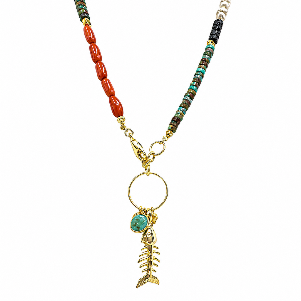 Colorful Stone Dangle Fish Necklace