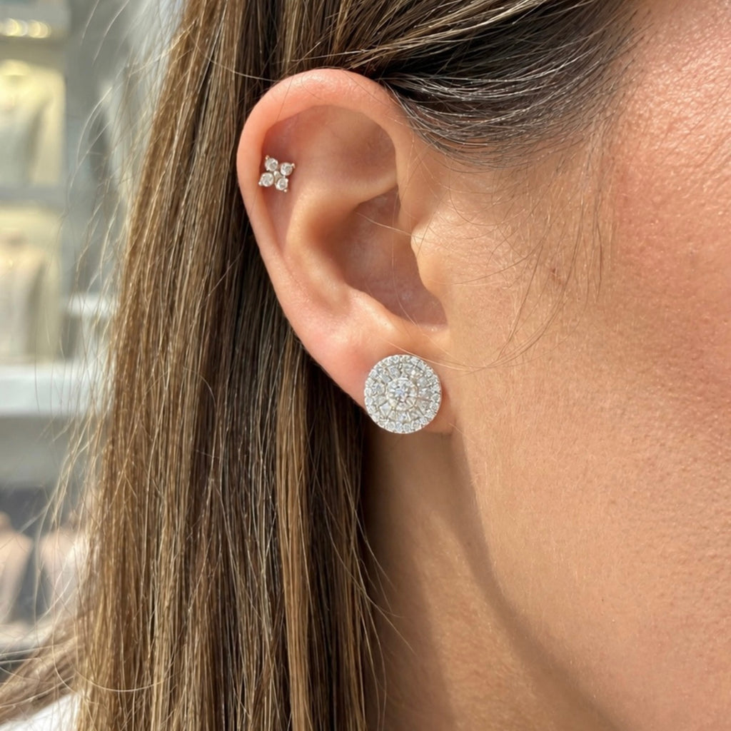 Round Earrings with Trapezoid Stone