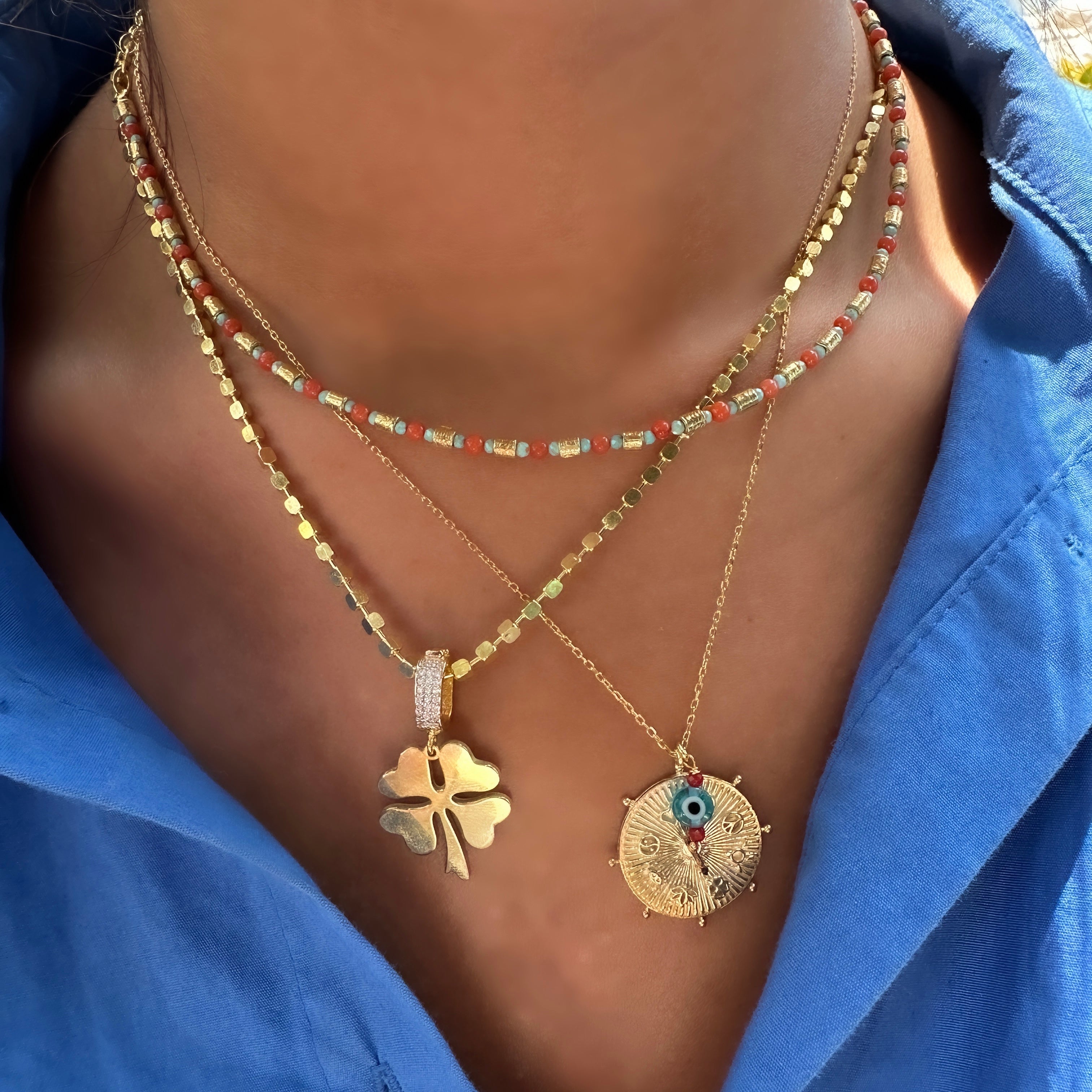 Turkuaz Ve Mercan Taşlı Doğal Taş Kolye