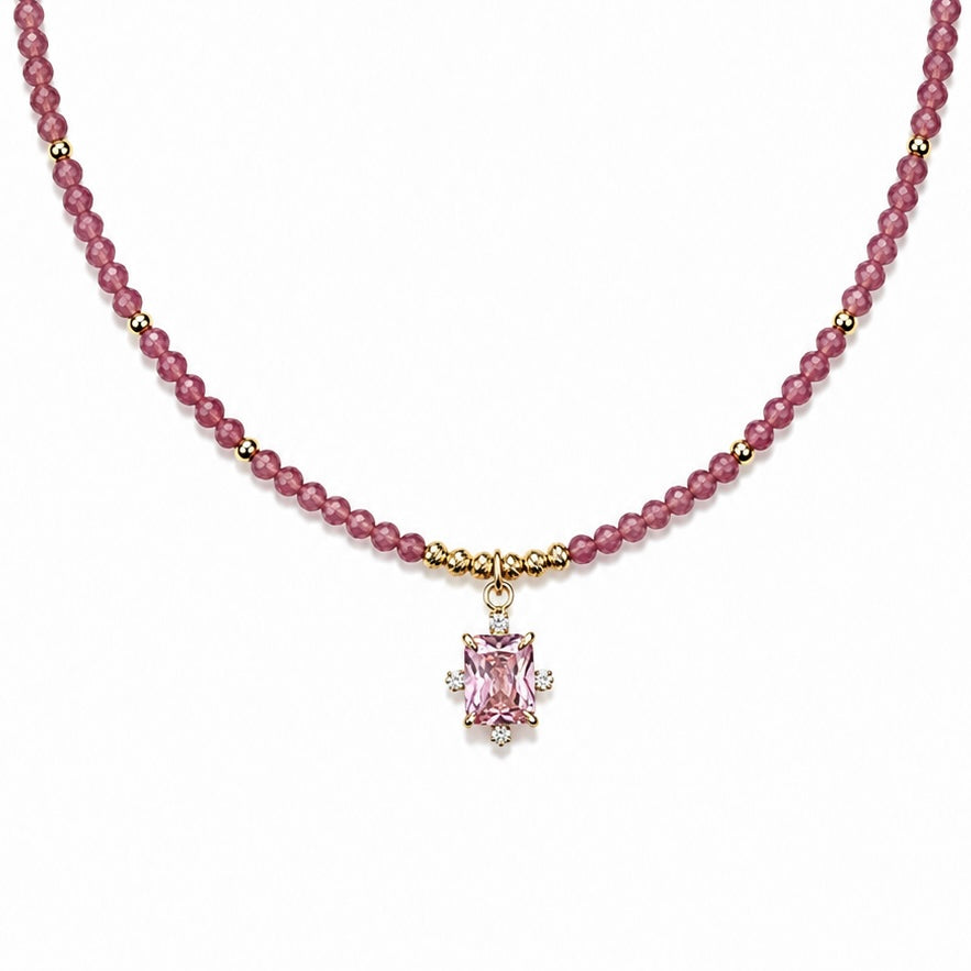 Pembe Ice Cut Taşlı Pembe Turmalin Kolye