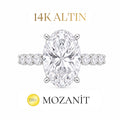 14K Altı Karat Taşlı Mozanit Uzun Oval Tamtur Yüzük