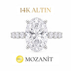 14K Altı Karat Taşlı Mozanit Uzun Oval Tamtur Yüzük