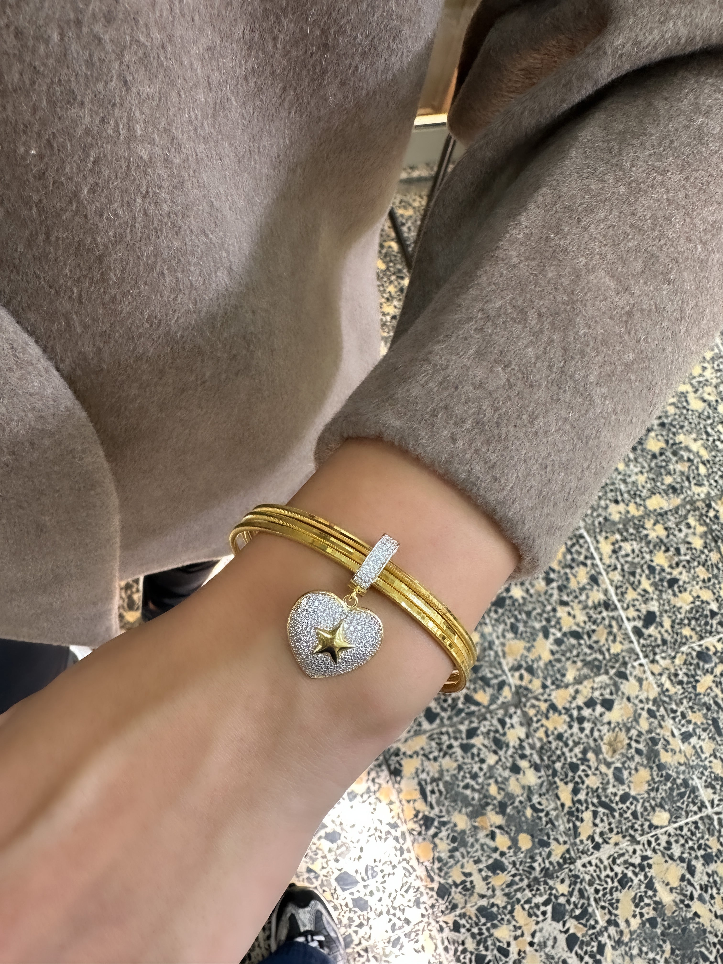 Ortası Yıldızlı Kalp Kolye Ucu / Charm