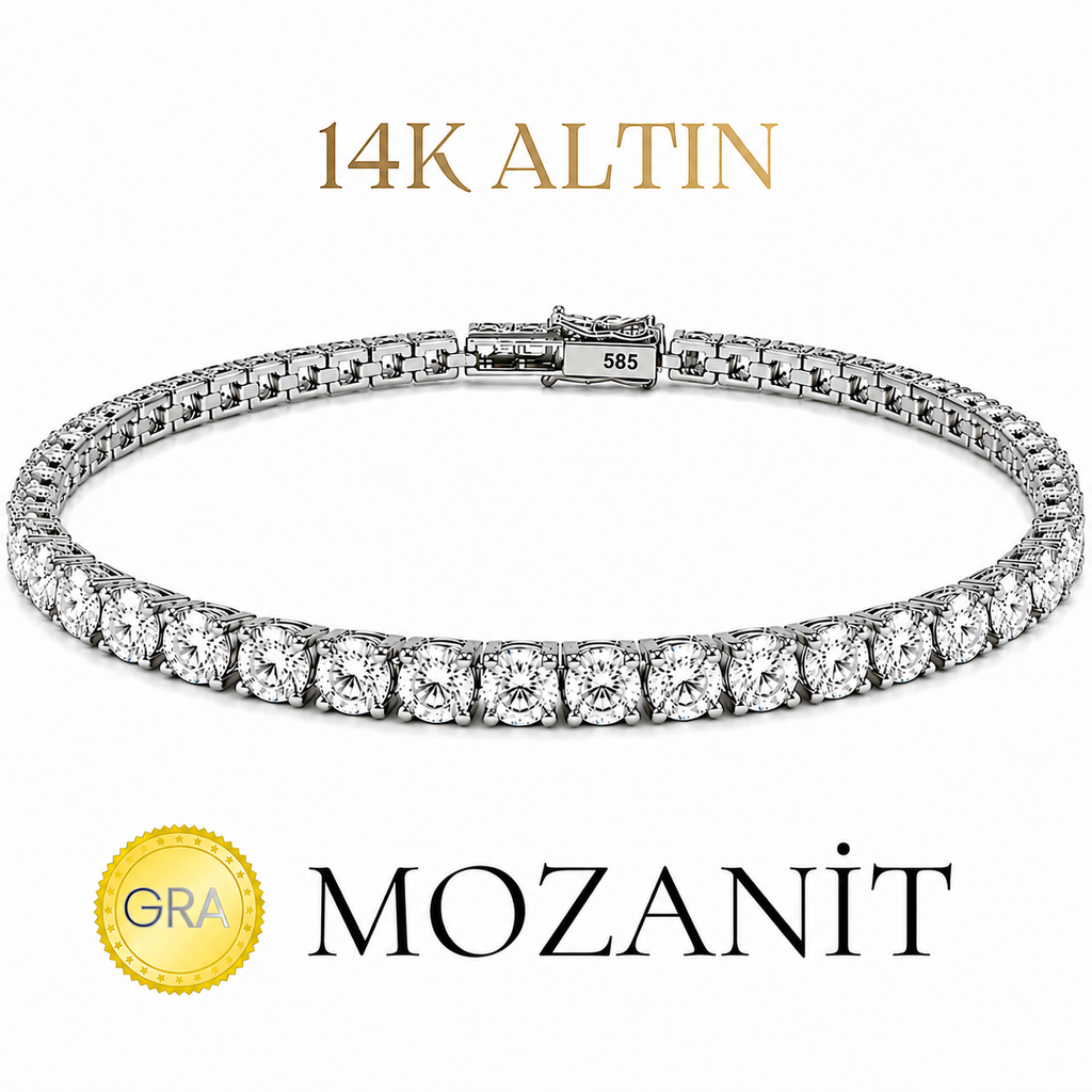 14K Dört mm Mozanit Suyolu Bileklik