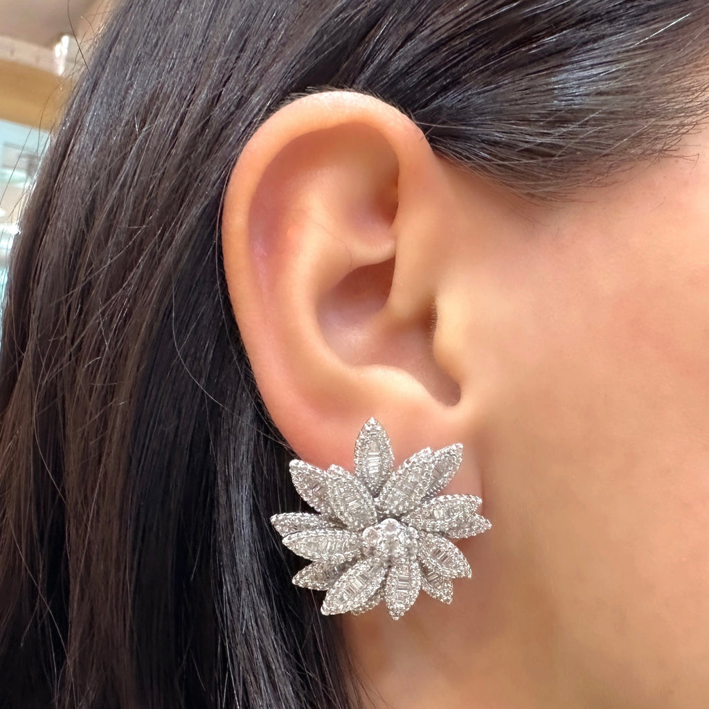 Baguette Stone Flower Design Earrings