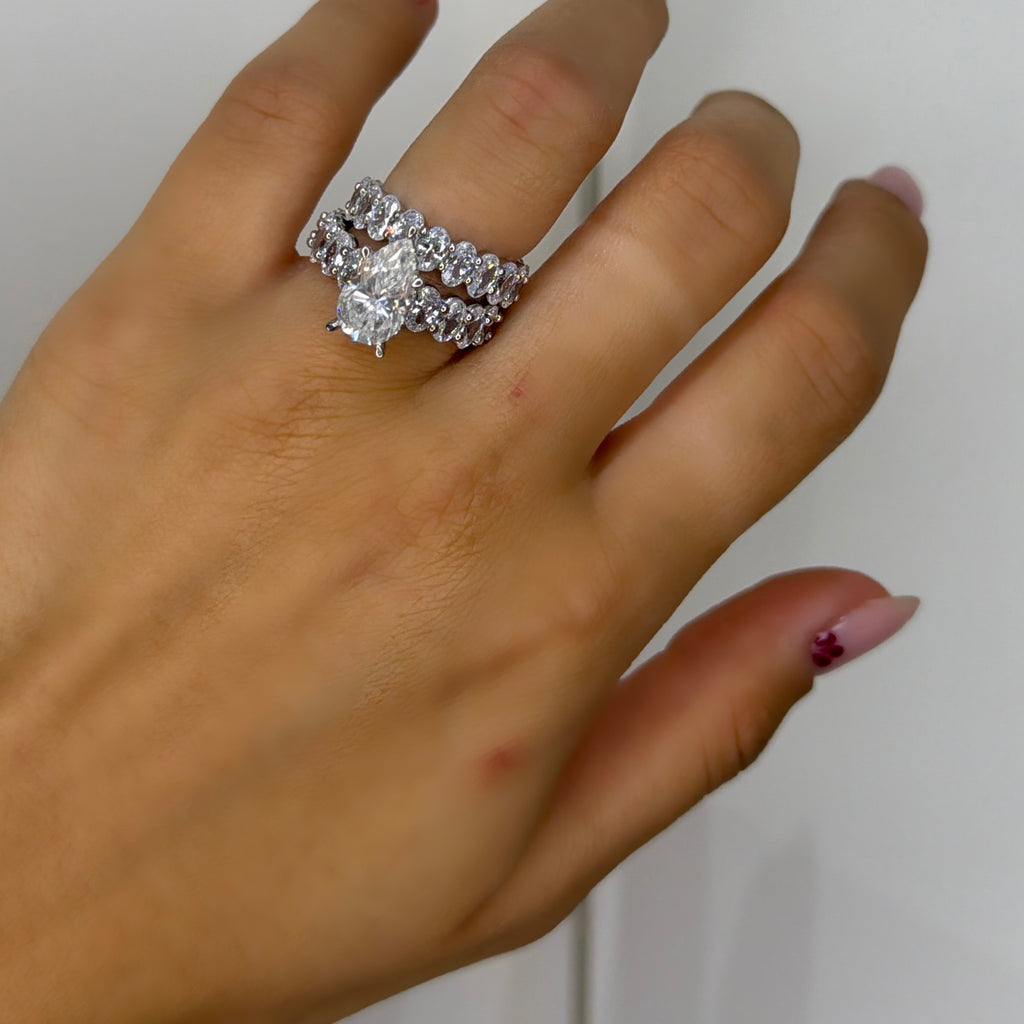Teardrop Moissanite Ring with Pavé Band