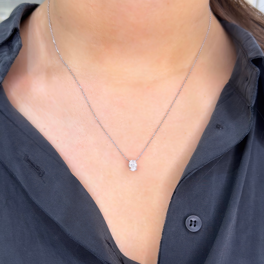 One Carat Oval Moissanite Necklace