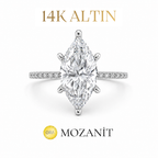 14K İki Karat Tasarım Mozanit Markiz Yüzük
