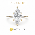 14K İki Karat Tasarım Mozanit Markiz Yüzük