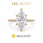 14K İki Karat Tasarım Mozanit Markiz Yüzük