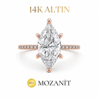 14K İki Karat Tasarım Mozanit Markiz Yüzük