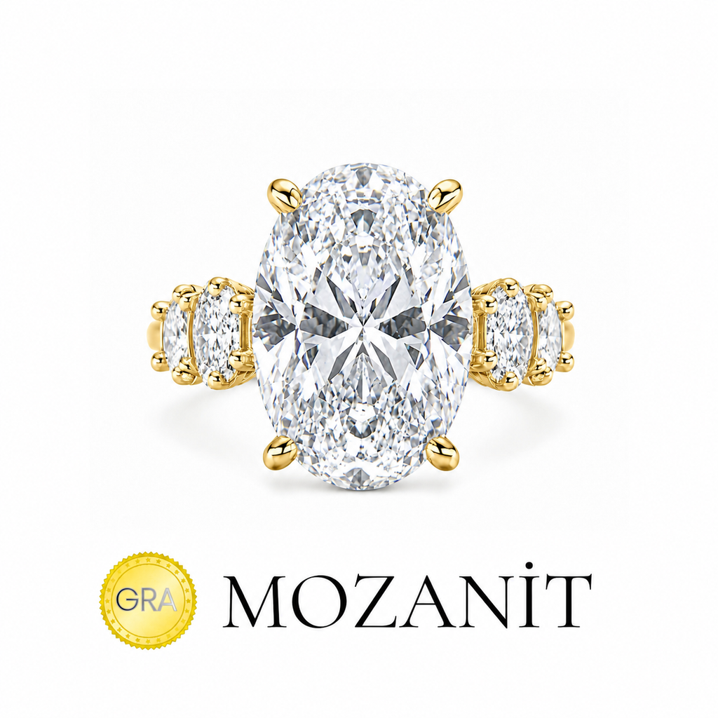 Kolu Oval Taşlı Oval Mozanit Yüzük