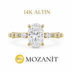14K İki Karat Mozanit Markiz Taşlı Oval Tektaş Yüzük