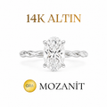 14K İki Karat Burgu Mozanit Oval Yüzük