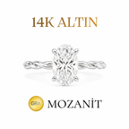 14K İki Karat Burgu Mozanit Oval Yüzük