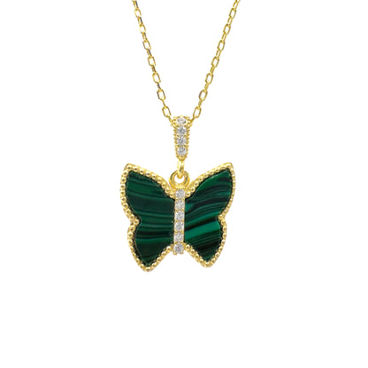 Butterfly Necklace with Malachite Stone in the Middle