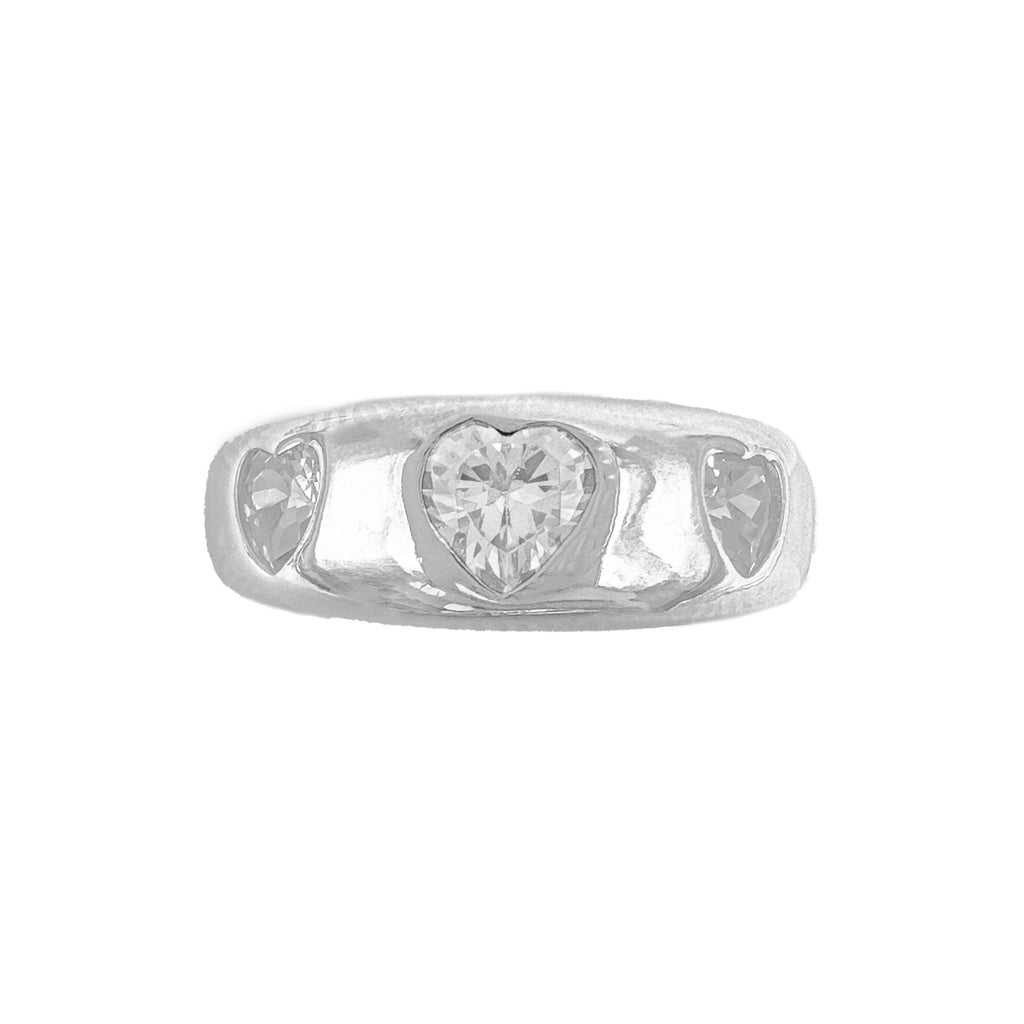 Stone-Embellished Heart Detail Domed Ring