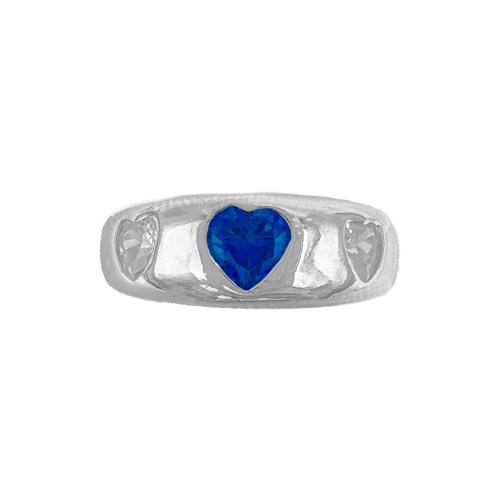 Renkli Taşlı Kalp Detay Bombeli Yüzük