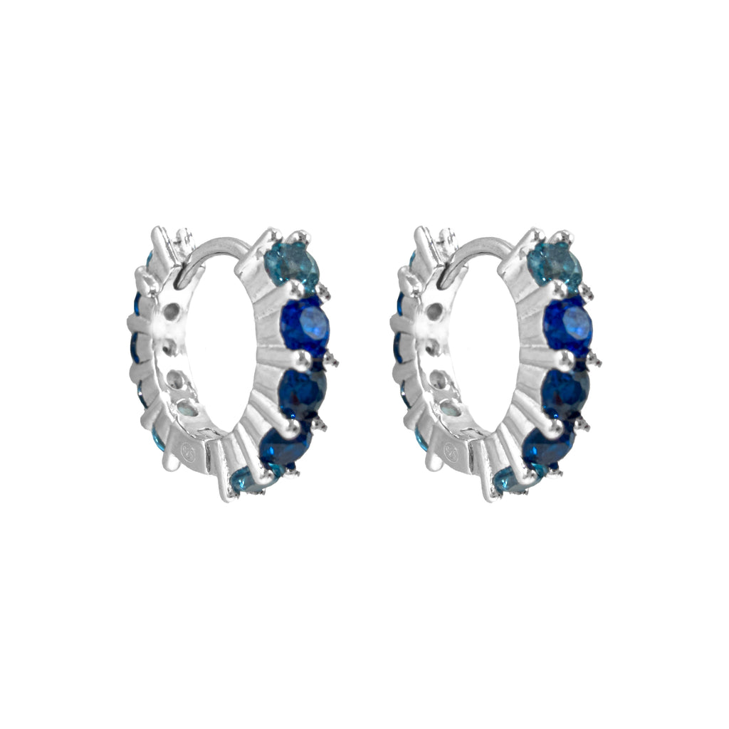 Marineblaue, kleine Ringohrringe mit Wasserfall-Design