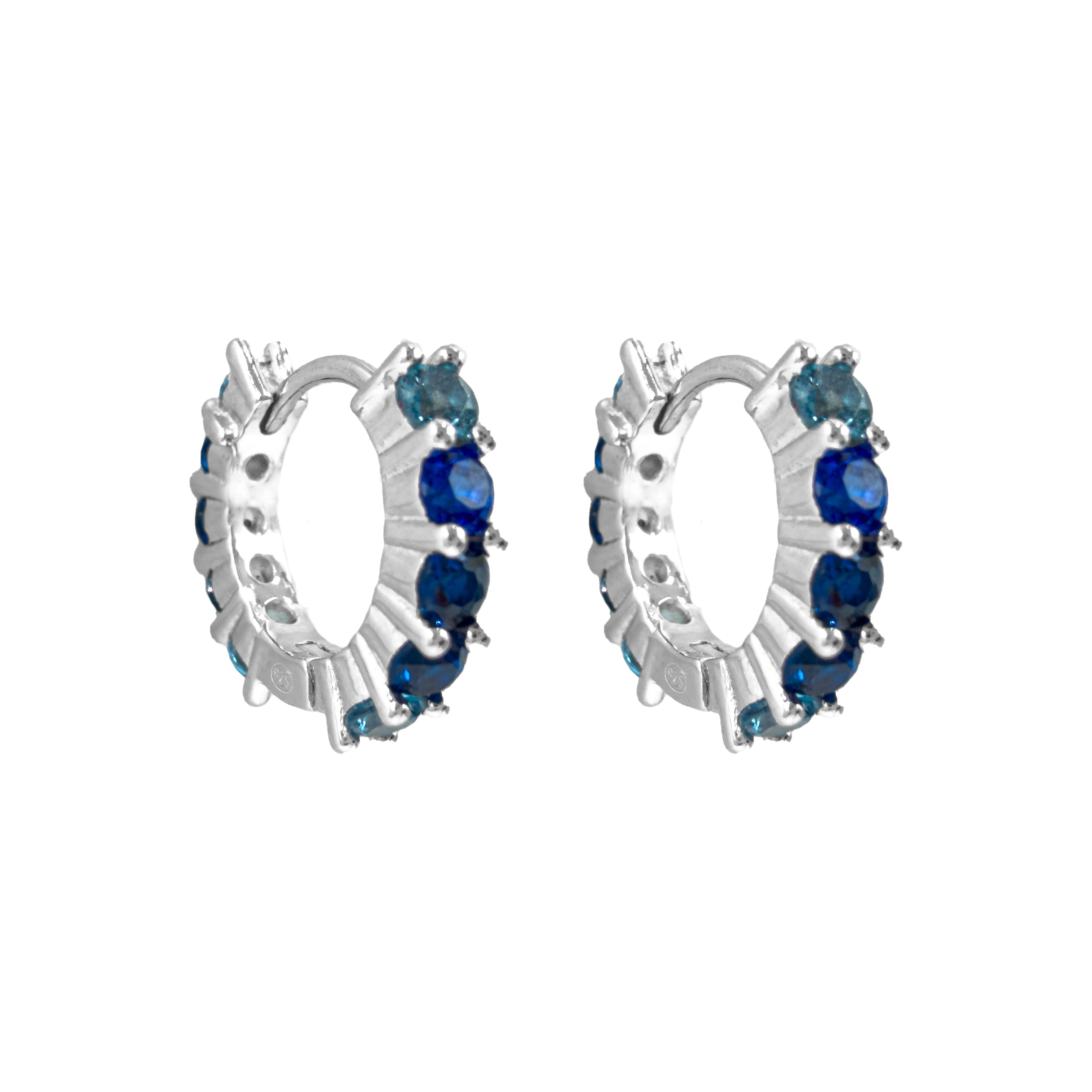 Marineblaue, kleine Ringohrringe mit Wasserfall-Design