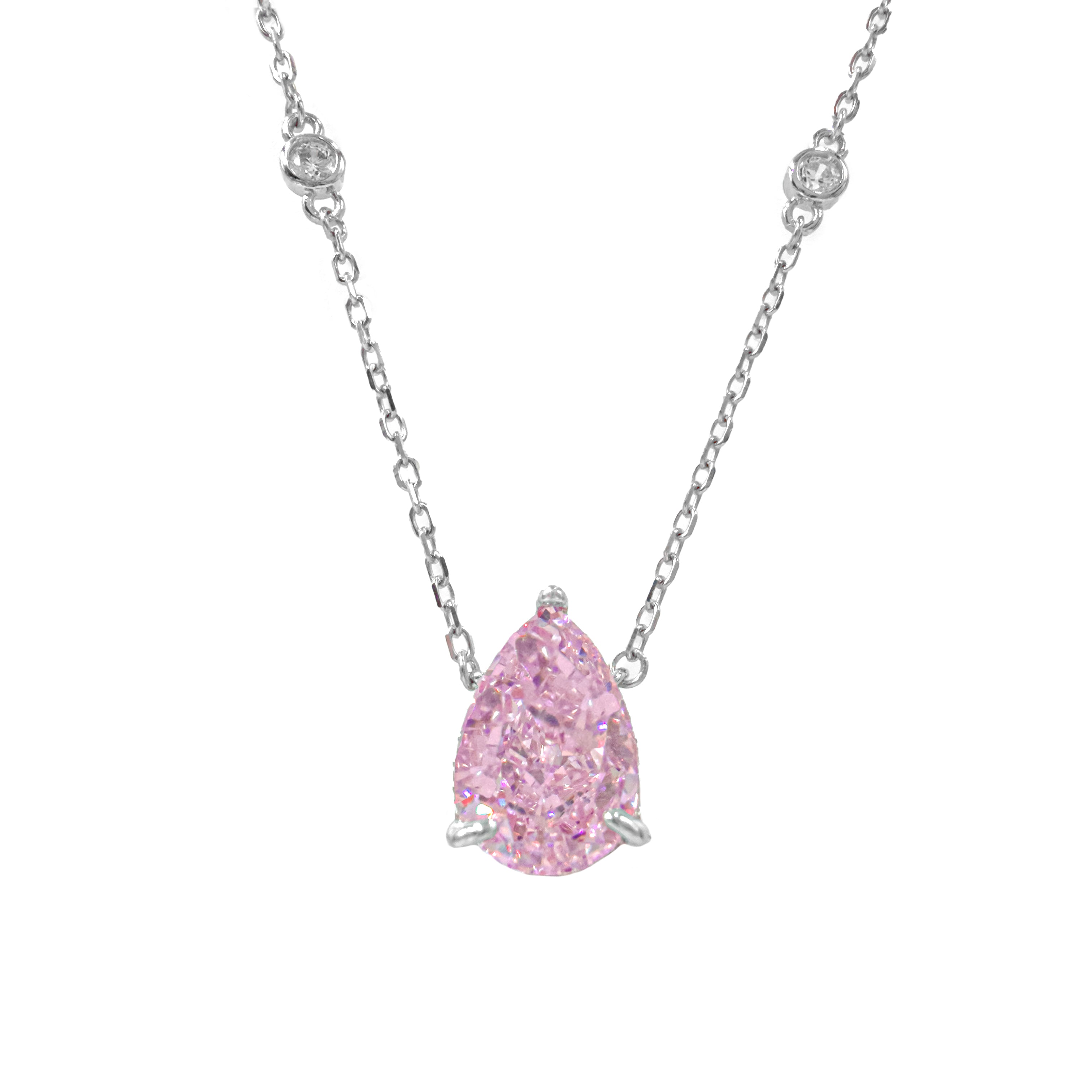 Pembe Ice Cut Taşlı Damla Kesim Kolye