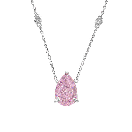 Pembe Ice Cut Taşlı Damla Kesim Kolye