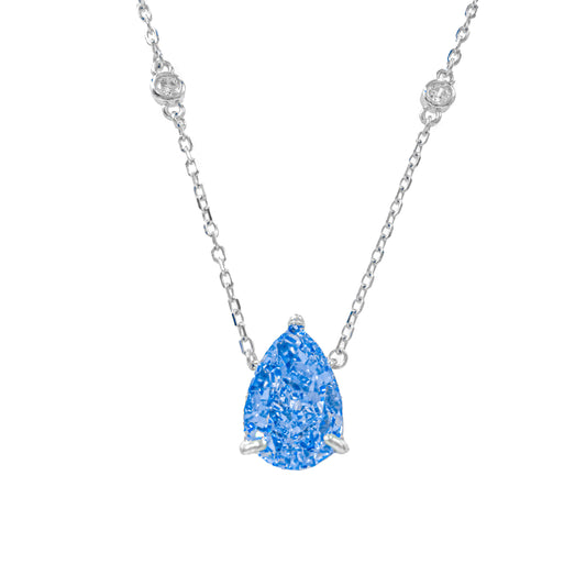 Mavi Ice Cut Taşlı Damla Kesim Kolye