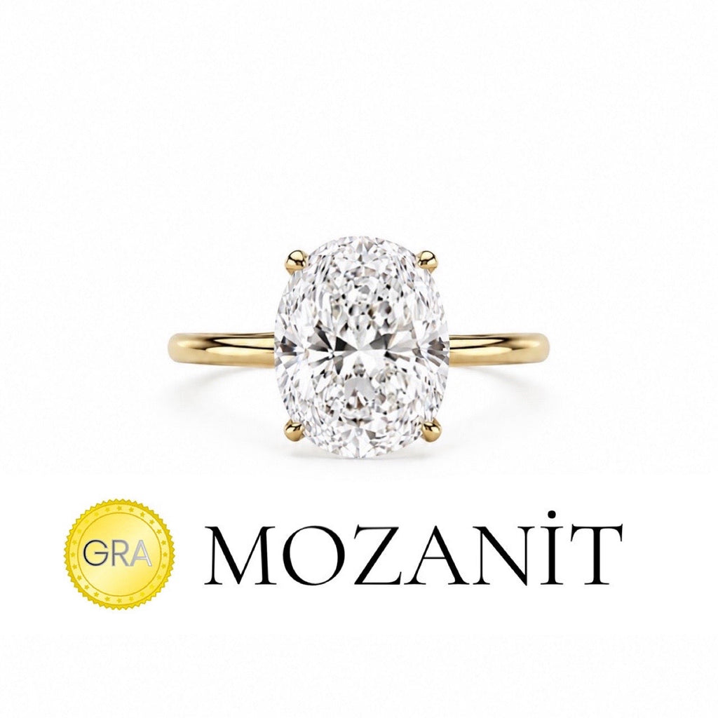 Üç Karat Mozanit Oval Yüzük